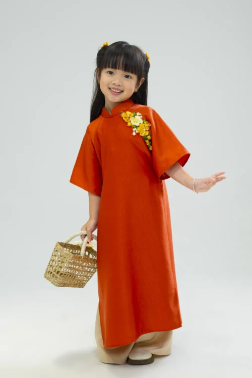 Áo Dài Bé Gái Cam Đất – 24ADLT1011-OCHRE