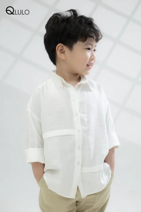Áo sơ mi tay dài của bé trai QLULO - Cotton 24SM1010-WHITE - 3
