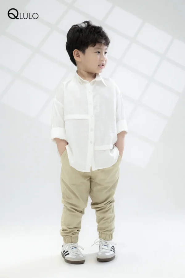 Áo sơ mi tay dài của bé trai QLULO - Cotton 24SM1010-WHITE