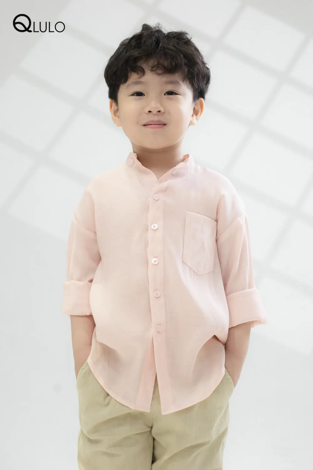 Áo sơ mi tay dài QLULO Cotton 24SM2020 - Scarlet - bé trai