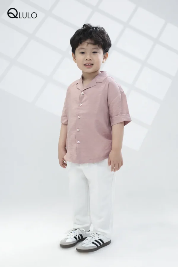 Áo sơ mi tay ngắn của bé trai QLULO - Cotton 24SM1020-PLUM