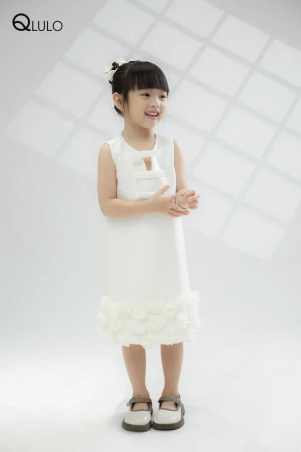 Váy đầm thiết kế sang trọng QLULO, album Angel - 24AG5011-Cream- cho bé gái